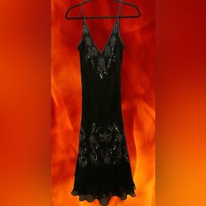 VTG 90s/Y2K PAPÉLL BOUTIQUE Black Deep V-Neck Evening Dress Size 14 Embellished
